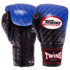 Рукавички боксерські шкіряні Twins професійні на шнурівці 12 унцій, синій, код: FBGLL1-TW1_12BL