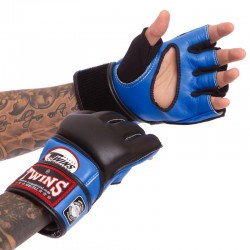 Рукавички для змішаних єдиноборств MMA шкіряні Twins M, чорний-темно-синій, код: GGL-4_MBKDBL