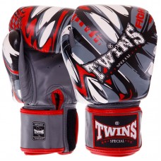 Рукавички боксерські шкіряні Twins 14 унцій, сірий-червоний, код: FBGVL3-55_14GRR