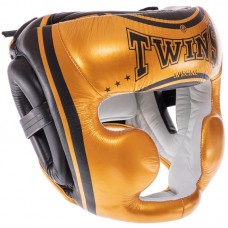 Шолом боксерський з повним захистом шкіряний Twins S золотий-чорний, код: FHGL3-TW4_SGBK-S52