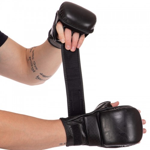 Рукавички гібридні для єдиноборств ММА UFC True ThaiI L, чорний, код: BO-0487_LBK