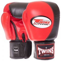 Рукавички боксерські шкіряні Twins Velcro 14 унцій, червоний-чорний, код: BGVL8_14RBK
