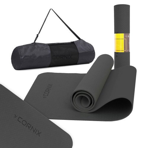 Килимок для йоги та фітнесу Cornix TPE 1830x610x6 мм, чорний, код: XR-0350