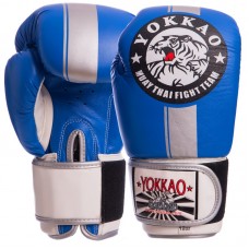 Рукавички боксерські Yokkao шкіряні на липучці 10 унцій, синій-сірий, код: YK016_10_BLGR-S52