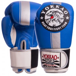 Рукавички боксерські Yokkao шкіряні на липучці 10 унцій, синій-сірий, код: YK016_10_BLGR-S52