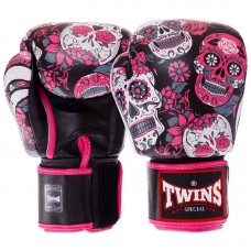 Рукавички боксерські шкіряні Twins Skull 10 унцій, рожевий-чорний, код: FBGVL3-53_10PBK