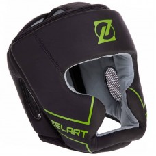 Шолом боксерський з повним захистом шкіряний Zelart S чорний-салатовий, код: VL-3151_SLG