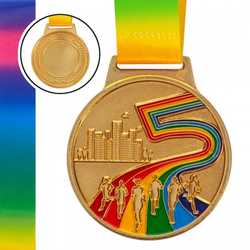 Медаль спортивна зі стрічкою кольорова PlayGame Біг Марафон d-65 мм золота, код: C-0348_G