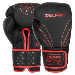 Боксерські рукавиці шкіряні Zelart 12 унцій, чорний-червоний, код: BO-3843_12BK Боксерські рукавиці шкіряні Zelart 12 унцій, чорний-червоний, код: BO-3843_12BK