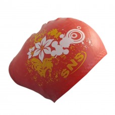 Шапочка для плавання SNS для довгого волосся KW-3К red flowers, червоний, код: 11340-SNS