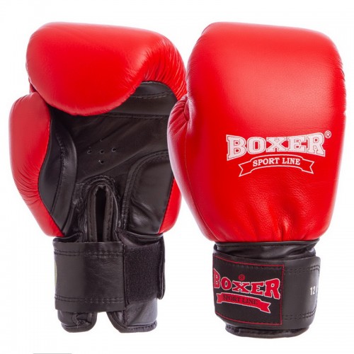 Рукавички боксерські професійні з печаткою ФБУ Boxer Profi шкіряні 12 унцій, червоний, код: BO-2001_12R