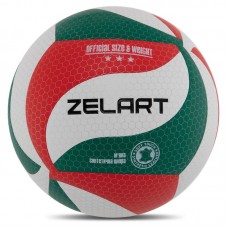М"яч волейбольний Zelart №5 клеєний, білий-зелений-червоний, код: VB-9000_WGR