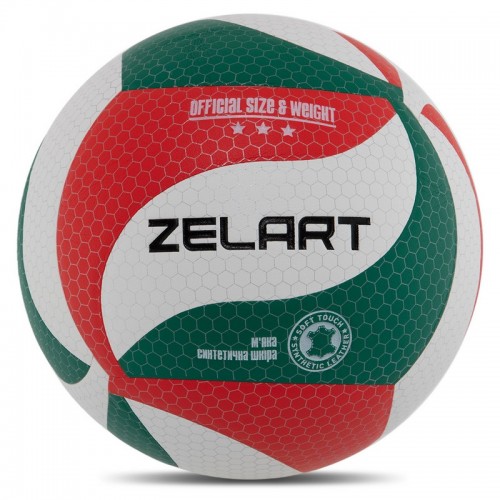 М"яч волейбольний Zelart №5 клеєний, білий-зелений-червоний, код: VB-9000_WGR