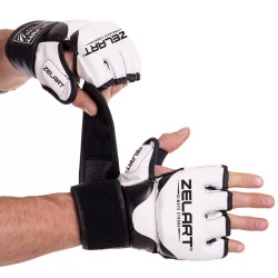 Рукавички для змішаних єдиноборств MMA Zelart S, білий-чорний, код: BO-3394_SW