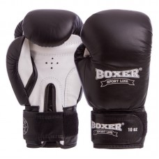 Рукавички боксерські Boxer шкіряні на липучці 10 унцій, чорний-білий, код: 2023_10BK-S52
