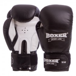 Рукавички боксерські Boxer шкіряні на липучці 10 унцій, чорний-білий, код: 2023_10BK-S52