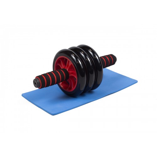Ролик для пресу EasyFit (3 колеса) з килимком, червоний, код: EF-1353-R-EF