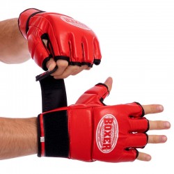 Рукавички для змішаних єдиноборств MMA Boxer шкіряні L, червоний, код: 5020_LR