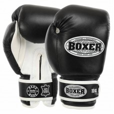 Рукавички боксерські Boxer шкіряні на липучці 10 унцій, чорний-білий, код: 2023_10BK-S52 Рукавички боксерські Boxer шкіряні на липучці 10 унцій, чорний-білий, код: 2023_10BK-S52