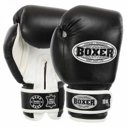 Рукавички боксерські Boxer шкіряні на липучці 10 унцій, чорний-білий, код: 2023_10BK-S52