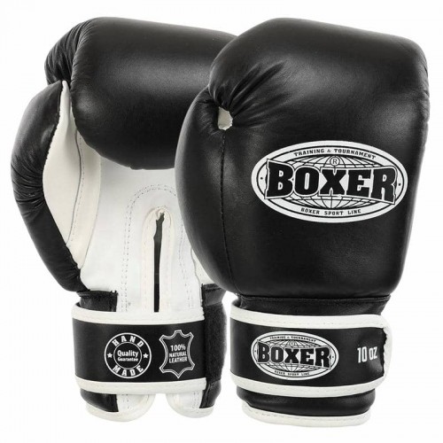 Рукавички боксерські Boxer шкіряні на липучці 10 унцій, чорний-білий, код: 2023_10BK-S52 Рукавички боксерські Boxer шкіряні на липучці 10 унцій, чорний-білий, код: 2023_10BK-S52