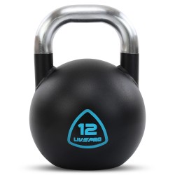 Гиря змагальна цільна сталева пофарбована з хромованою ручкою LiveUp 12кг, чорний, код: LP8042-12