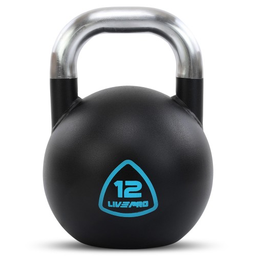 Гиря змагальна цільна сталева пофарбована з хромованою ручкою LiveUp 12кг, чорний, код: LP8042-12