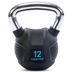 Гиря тренувальна цільна гумова з хромованою ручкою LiveUp 12кг, чорний, код: LP8043-12-S52