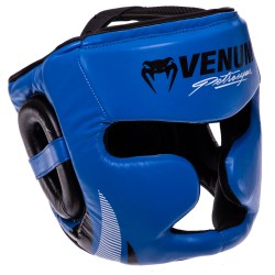 Шолом боксерський з повним захистом шкіряний Venum L, синій, код: BO-0622_LBL