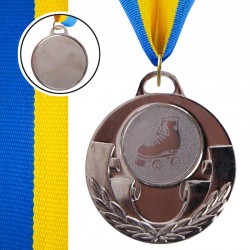 Медаль спортивна зі стрічкою PlayGame Aim Роликові ковзани d-50 мм срібна, код: C-4846-0087_S