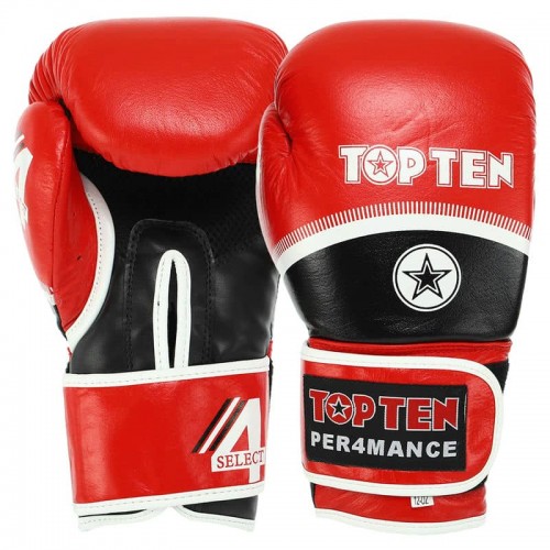 Рукавички боксерські TopTen Performance шкіра, 14oz, червоний-чорний, код: TOP-041_14R