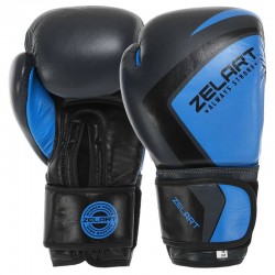 Рукавички боксерські шкіряні Zelart Contender 2.0 на липучці 12 унцій, сірий-блакитний, код: VL-8202_12GRN