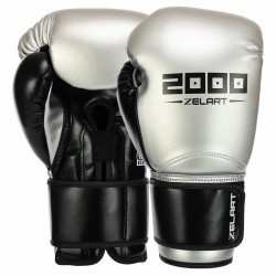 Боксерські рукавиці шкіряні Zelart 14 унцій, срібний-чорний, код: BO-3897_14GR