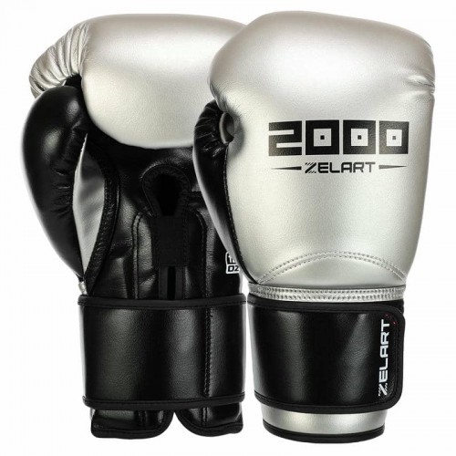 Боксерські рукавиці шкіряні Zelart 14 унцій, срібний-чорний, код: BO-3897_14GR