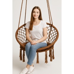 Крісло-гойдалка підвісна кругла WCG 80 см + м’яка подушка, коричневий, код: QNSW01BR-IF