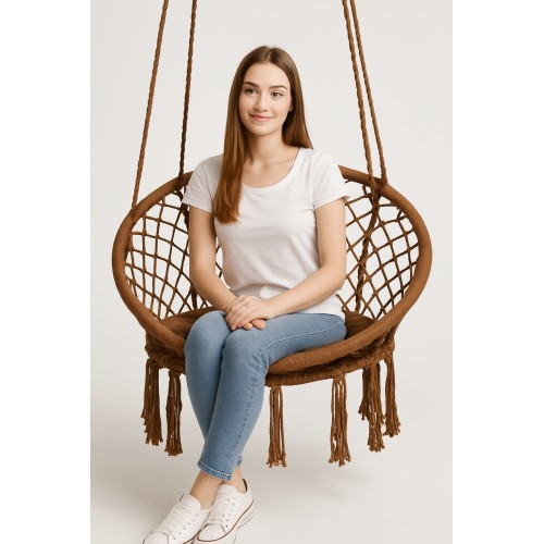 Крісло-гойдалка підвісна кругла WCG 80 см + м’яка подушка, коричневий, код: QNSW01BR-IF