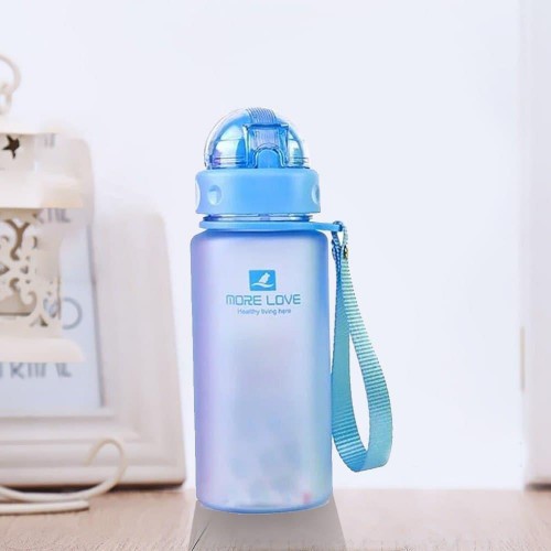 Пляшка для води Casno More Love 400 мл з соломинкою, блакитна, код: MX-5028_Blue