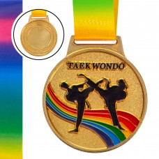 Медаль спортивна зі стрічкою кольорова PlayGame Тхеквондо d-65 мм золотой, код: C-0345_G