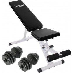 Багатофункціональна тренажерна лава Physionics + гантелі 40 кг, код: M-10161603-IN