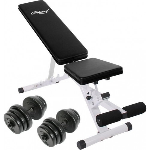 Багатофункціональна тренажерна лава Physionics + гантелі 40 кг, код: M-10161603-IN