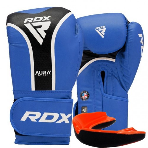 Боксерські рукавиці RDX Aura Plus T-17 16 унцій, синій-чорний, код: BGR-T17UB-16OZ+