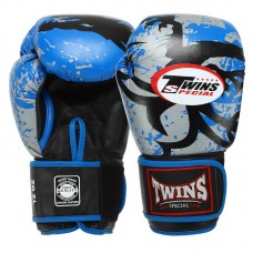 Рукавички боксерські Twins Tribal шкіра, 12oz, синій-чорний, код: BO-9952_12BL