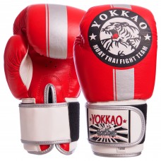 Рукавички боксерські Yokkao шкіряні на липучці 12 унцій, червоний-сірий, код: YK016_12_RGR-S52