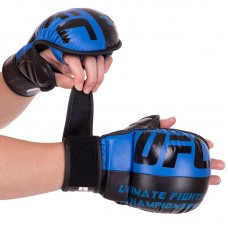 Рукавички гібридні для єдиноборств ММА шкіряні UFC L, синій, код: BO-0554_LBL