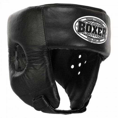 Шолом боксерський відкритий шкіряний Boxer L, чорний, код: 2027_LBK-S52 Шолом боксерський відкритий шкіряний Boxer L, чорний, код: 2027_LBK-S52
