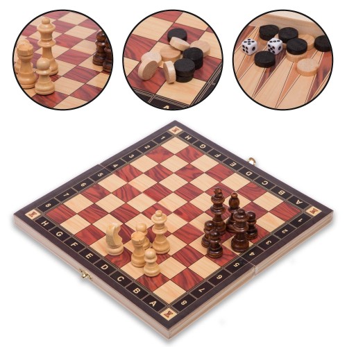Шахи, шашки, нарди 3 в 1 дерев"яні з магнітом ChessTour 240x240 мм, код: ZC024A