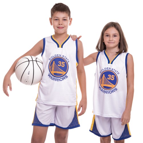 Форма баскетбольна підліткова PlayGame NB-Sport NBA Golden State 30 S (6-8 років), ріст 120-130см, білий-синій-жовтий, код: BA-0973_SWBLY