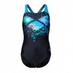 Купальник закритий для дівчат Arena Multi Pixels Swimsuit Swim Pro зріст 128см, 8 років, чорний-синій-блакитний, код: 3468337067580