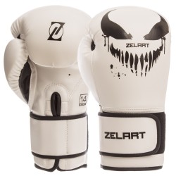 Рукавички боксерські Zelart PU 14 унцій, білий-чорний, код: BO-1370_14_WBK-S52