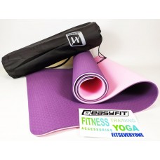 Килимок для йоги та фітнесу EasyFit TPE+TC 6 мм двошаровий + Чохол фіолетовий з рожевим, код: EF-1924E-V/P
